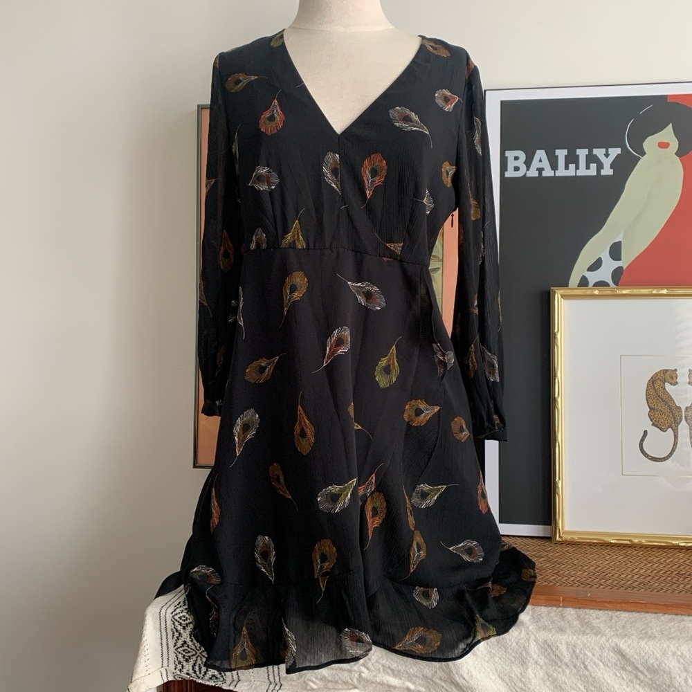 Cute peacock, print wrap around style midi dress by Madewell